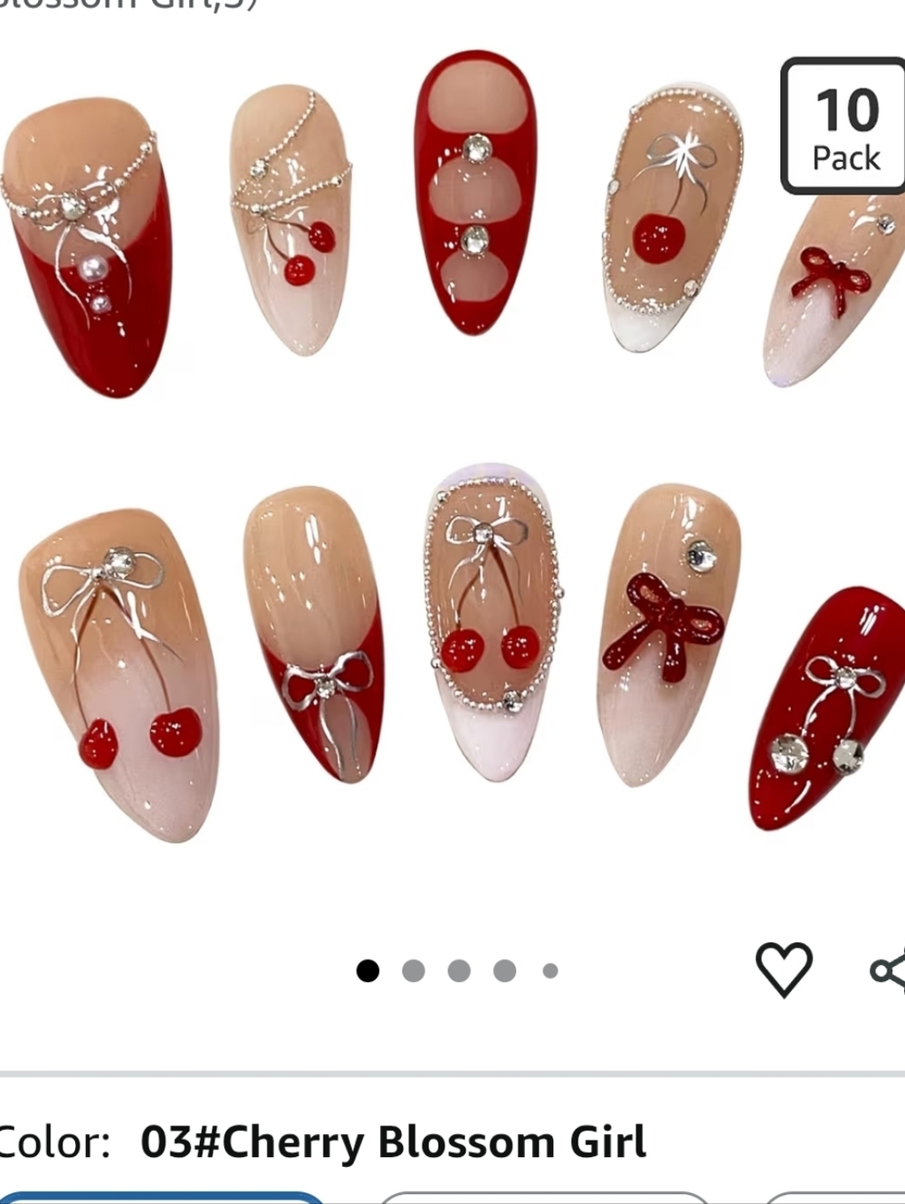 Cherry Blossom Girl Red & Nude Press-On Nails – 10 Pack